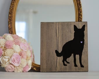 Hand Painted German Shepherd Silhouette on Stained Wood, Dog Decor, Dog Painting, Gift for Dog People, New Puppy Gift, Housewarming Gift