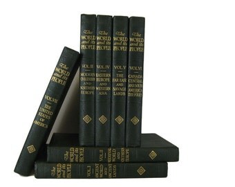 Decorative Book Set, Dark Green Vintage Books, Interior Design, Home Decor, Book Decor, Old Book, Literature, The World and its People