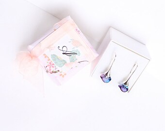 personalized gift bridesmaid earrings blue wedding purple drop earrings gift for flower girl initial earrings purple bridesmaid jewelry K28