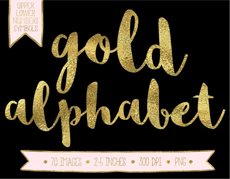 Gold Alphabet Clipart. Gold Foil Letters Numbers Symbols.