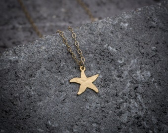 Starfish necklace, gold starfish charm, sea necklace, ocean charm, beach necklace, under 50 necklace, dainty necklace, gift for her.