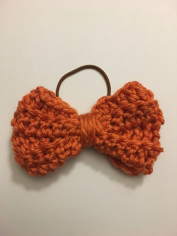 Hair bow, crochet bow, girls accessories, orange bow, knit hair accessories, crochet hair bow, bow hair tie