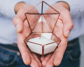 Engagement Ring Box Jewelry Gift Christmas box Copper Silver or Black Stained glass Jewelery dish Geometric box Love Be special Sand Wedding