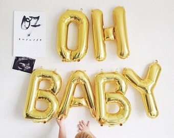 OH BABY Balloon Banner Gold Silver Blue Pink Garland Balloon Mylar Self Sealing Birthday Party Photo