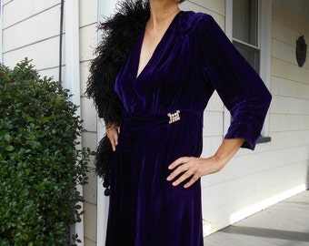 Beautiful Royal Purple 1930's-40's Velvet Dress