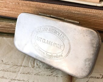 Antique Holland America Line First Class SS Nieuw Amsterdam Silver Box Souvenir New Amsterdam Nautical Maritime Memorabilia Cruise Ship