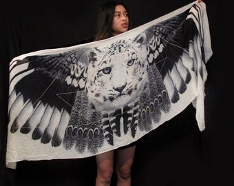 Leopard Scarf - Wing Scarf - Feather Scarf - Bohemian Clothing - Festival Clothing - Statement Scarf