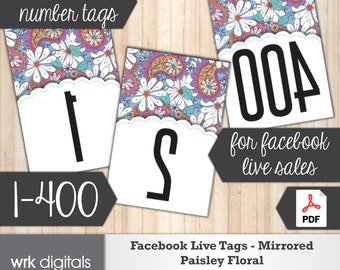 Facebook Live Numbers, Mirrored Image 1-400, Fashion Consultant, Paisley Floral Design, INSTANT DOWNLOAD