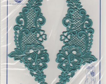 2 Pieces Teal Lace Appliques Lace Collar Floral Lace Trim Floral Appliques Floral Lace Collar Teal Applique Floral Trim Sew-On Applique