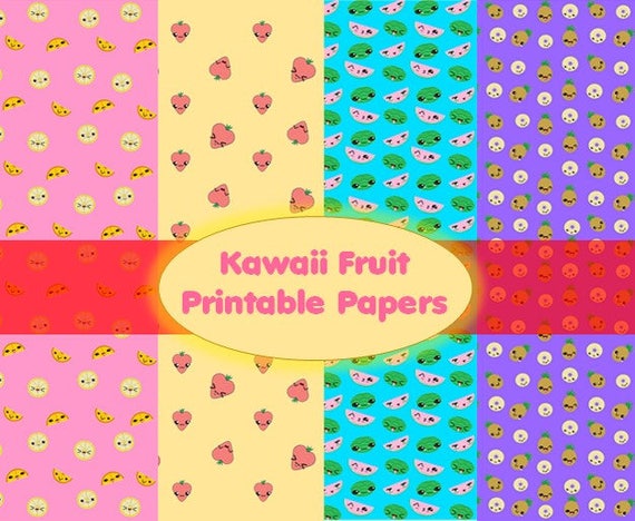 Kawaii Fruit Digital Paper, Printable for Scrapbooking