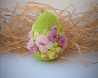 Easter Eggs Felted Ornament Home Decor Easter Gift Wool Needle Felted Eggs Cherry Blossom