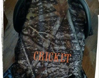 Camo Carseat Canopy, Realtree camo, Carseat cover, Baby seat cover, Winter seat cover, Minky dot with personalization!