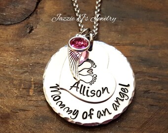 Mommy Of An Angel Necklace, Remembrance Necklace, Memorial Necklace, Infant Loss Necklace, Hand Stamped Memory Necklace