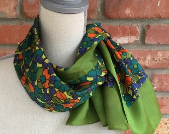 Vintage Scarf - olive green with flowers
