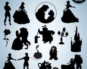 50% Off Sale - Beauty and the Beast silhouette clipart, Digital silhouette, EPS, PNG, SVG image, Scrapbook, Clipart,Vector, Instant Download