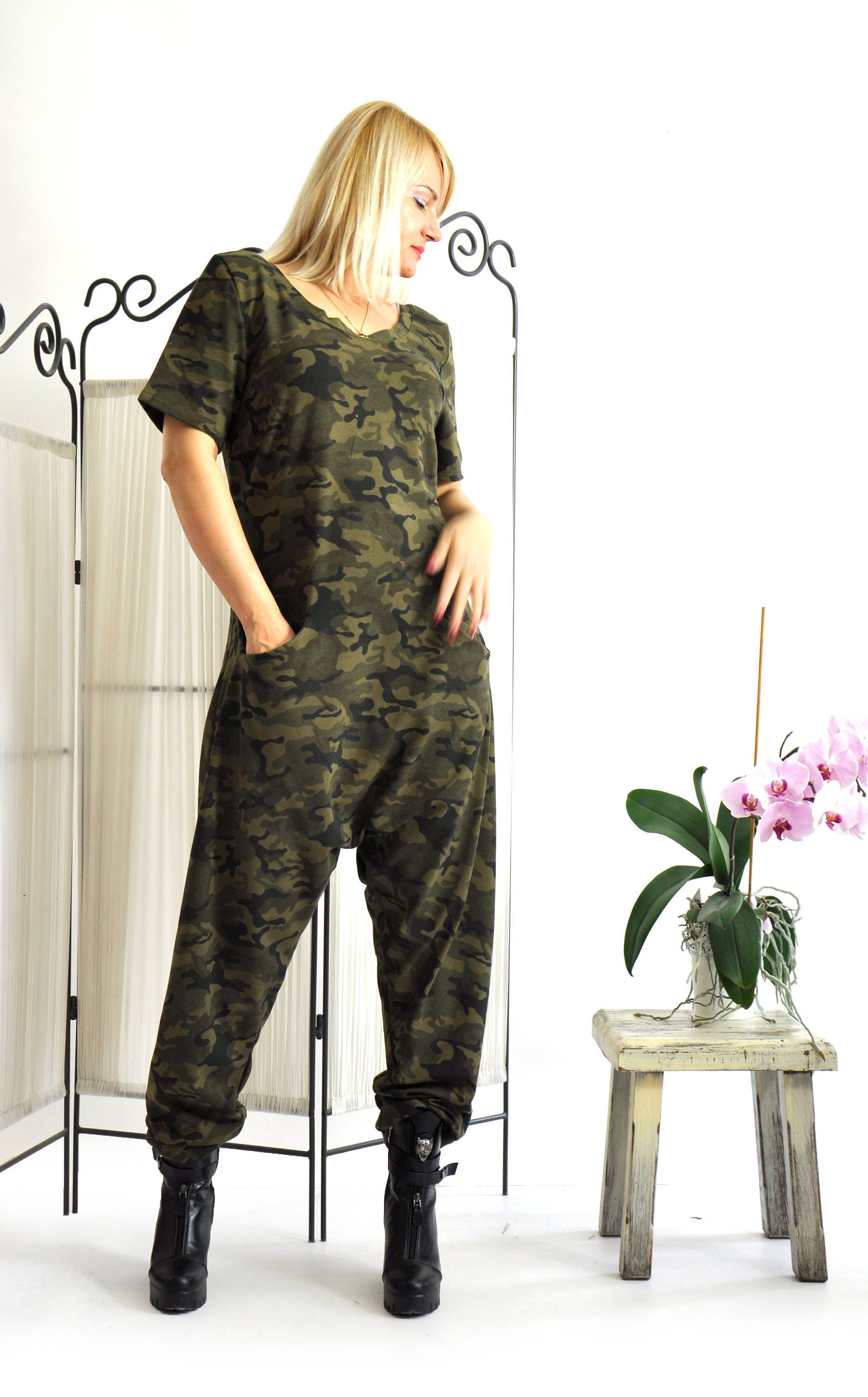 Military Harem Cotton Jumpsuit/Women casual jumpsuit/Loose