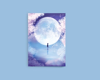 Cherry Blossom Notebook, Moon Child, Anime Art Notebook, 4" x 6" Notebook, Blank Notebook, Pocket Notebook, Sketchbook, Pocket Sketchbook
