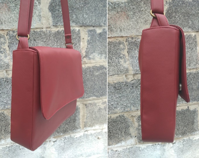 Messenger bag Laptop crossbody Personalized bag Marsala vegan leather handbag Burgundy