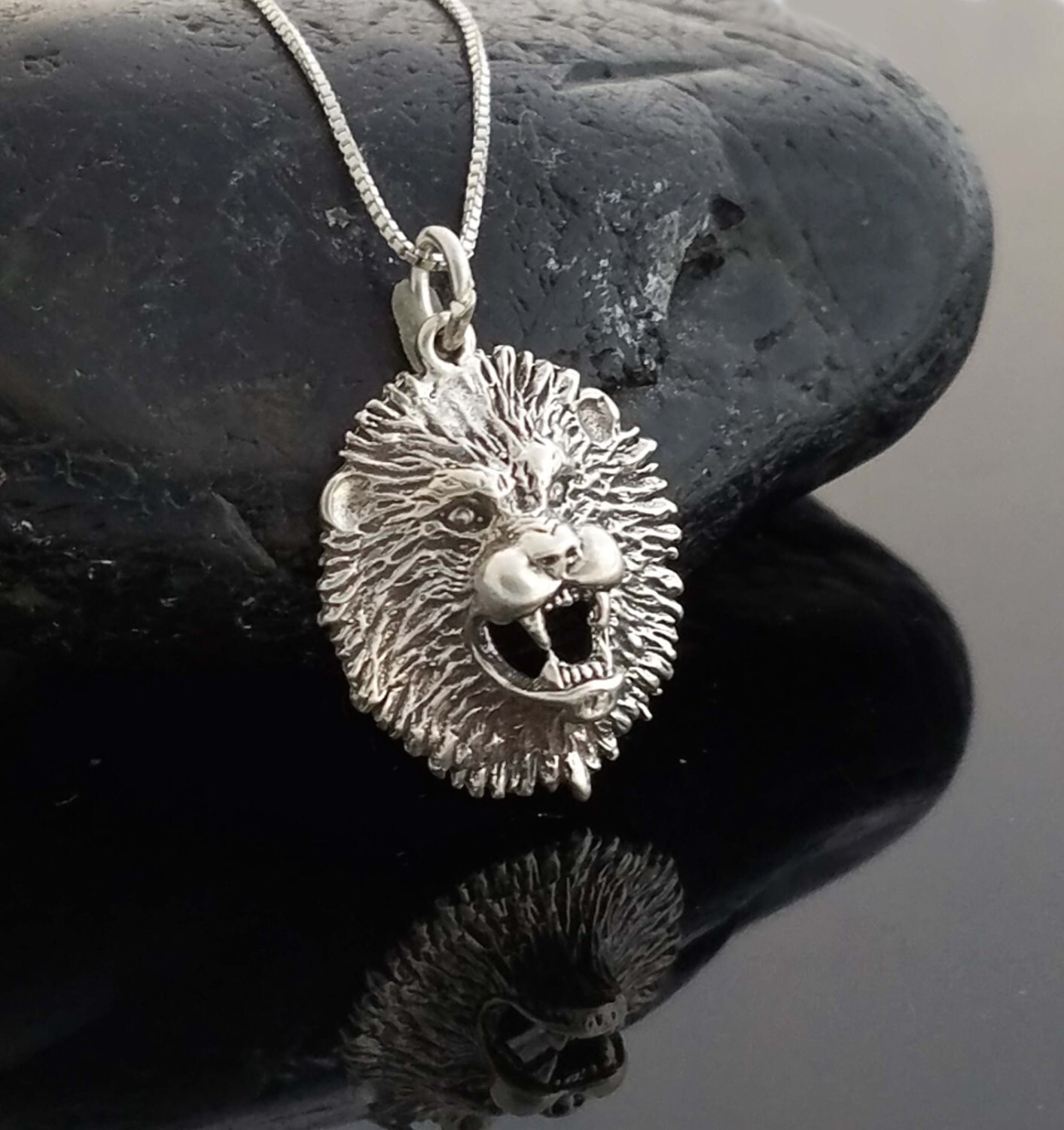 Sterling Silver Lion Head Necklace Silver Lion Necklace