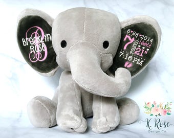 Birth Announcement Elephant, Birth Stat Elephant, Keepsake Elephant, Baby Keepsake, New Baby Gift, Personalized Elephant, Baby Shower