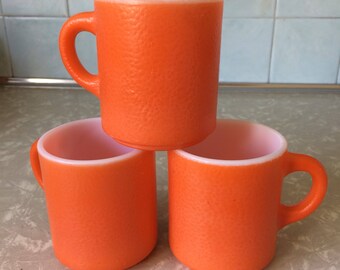 Orange Peel Milk Glass Mugs Set of 3 - Orangepeel Textured - Texture - Coffee Cup