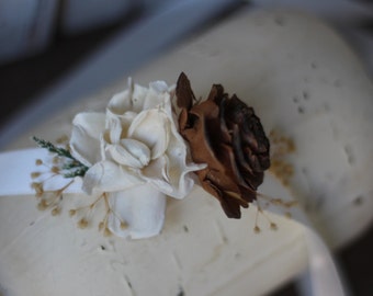 Wrist corsage, Rustic Wedding, Country wedding, woodland wedding, cedar rose wrist corsage