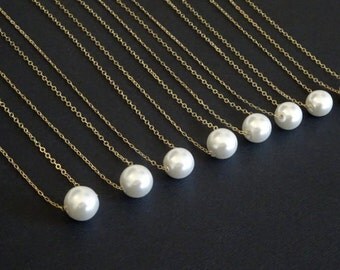 Pearl necklace, single pearl necklace, Bridesmaid necklace, 6mm, 8 mm, 10 mm Pearl, Gold fill, Sterling silver, Rose Gold, Wedding Jewelry