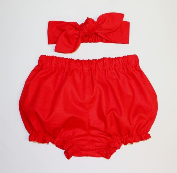 Red Baby Bloomers and Headband Set Baby Knot by ElleBelleBliss