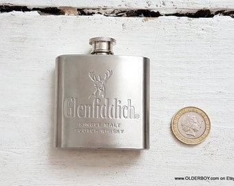 Vtg HIP FLASK GLENFIDDICH 2,5 oz portable hip flask flagon metal flask vodka decorative wine hip-flask best friend gift for man N10/643