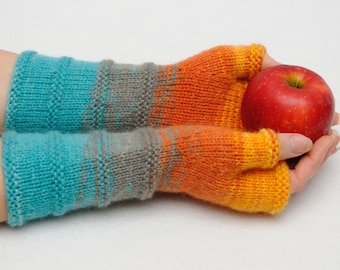 Anniversary gift for wife Knit Fingerless mittens Winter gloves Womens gift for her fingerless gloves Arm Warmers Orange knit Sister gift