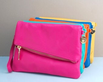 Personalised Leather Zip Clutch, Leather Clutch Bag, Bespoke Bag, Coloured Leather Bag, Wedding Gifts, Birthday Gifts, Bridesmaid Bag
