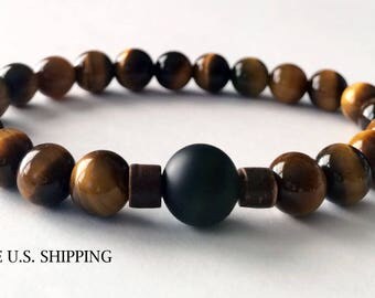 Men's Tiger Eye Bracelet, Gemstone Bracelet, Mens Beaded Bracelet, Bead Bracelet Men, Mala Beads, Mens Jewelry, Men Bracelets