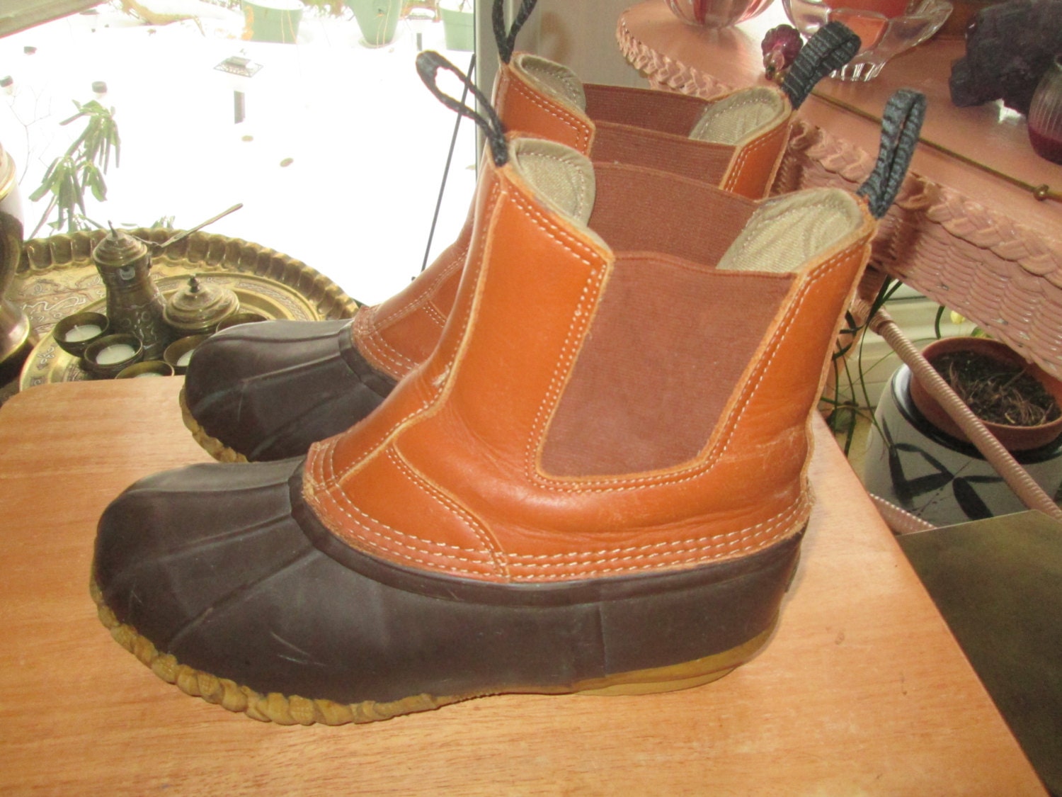 leather upper rubber bottom boots