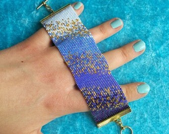Beaded Bracelet Pattern "Ocean Haze" - Flat Even Count Peyote Stitch Using 11/0 Miyuki Delicas