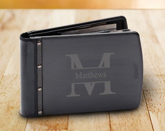 Personalized Zippo RFID Blocking Wallet - Titanium Black Stainless Steel Theft Resistant Wallet - Mens Wallet, Security Wallet