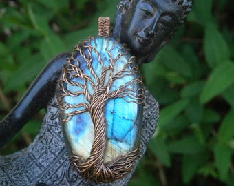 labradorite jewelry wrapped crystal necklace tree of life labradorite pendant copper tree of life