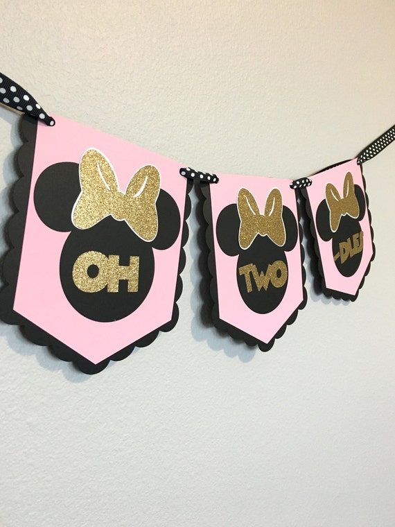Oh Toodles Pink and Gold Minnie Mouse High Chair Banner.
