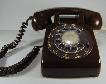Vintage Brown Rotary Dial Desk Top Telephone in working condition