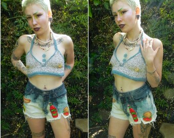 Crochet Top with Golden Rose Nipple Piercings
