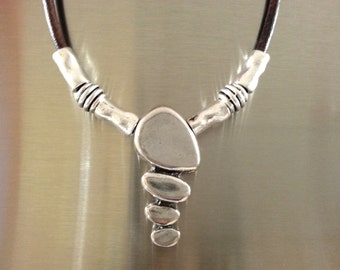 Leather Necklace, Pendant Boho Necklace, Beads Silver Necklace Uno de 50 Style Tribal Necklace, Women Necklace