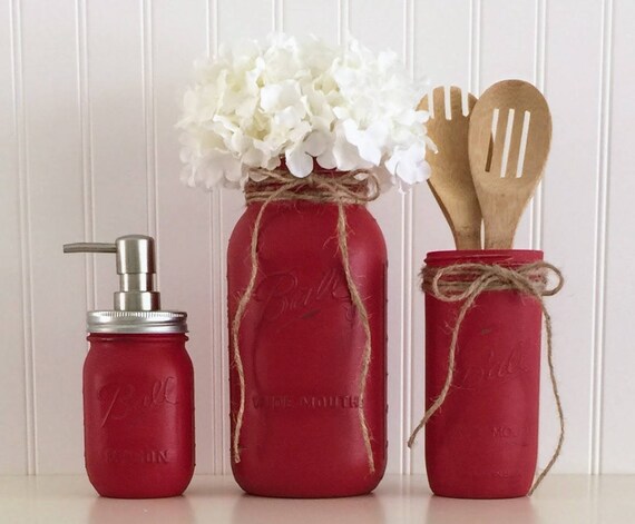 Red Mason Jar Decor Kitchen Set Soap Red Mason Jar Decor Kitchen Set Soap