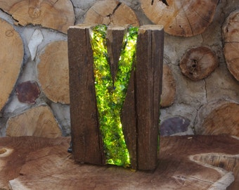 Green LED Table Lamp Made from Recycled Wood & Glass -- Unique Accent Lamp for any Decor. It's a Remarkable Eye Catcher