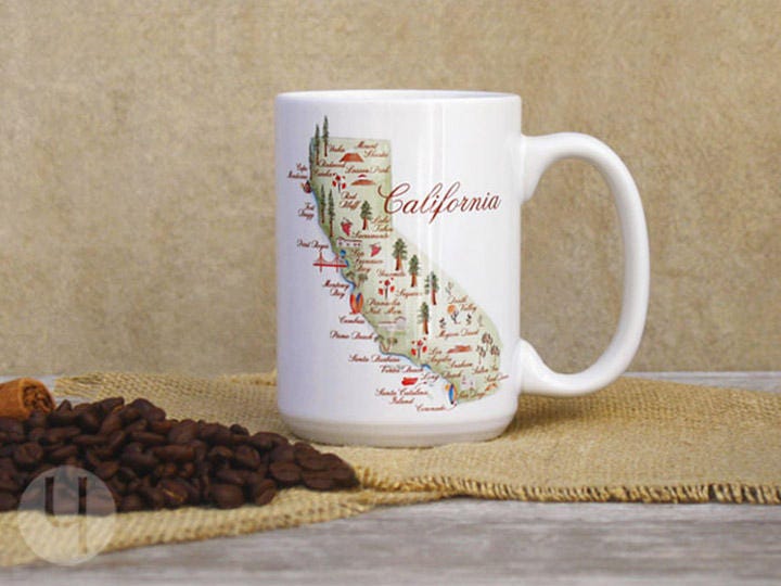 Creative California Watercolor Map Large Coffee Mug 15 oz.