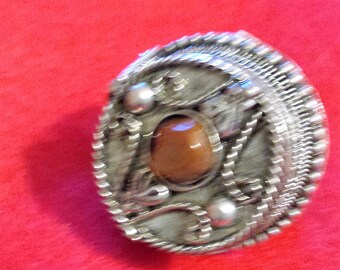 Beautiful Unique adjustable ring with secret compartment with semi precious stone.
