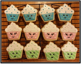 Cup Cake Cut Out Sugar Cookies - 1 Dozen