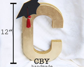 GOLD 12 Inch graduation monogram letter with Cap and Tassel // graduation party decorations // graduation party supplies