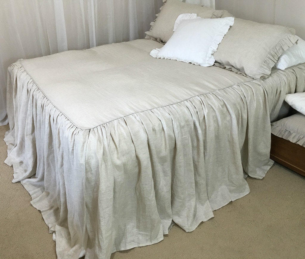 Bedspread with gathered ruffle fall ruffle by CustomLinensHandmade