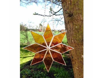 Stained Glass Orange Star Suncatcher Decoration