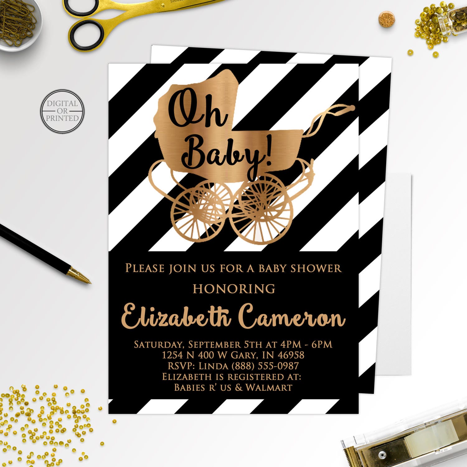 Black and White Baby Shower Invitations Black and Gold Baby