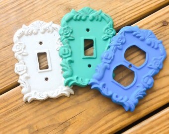 Metal Light Switch Cover ~ Cast Iron Plug Cover ~ Turquoise ~ Metal Outlet Cover ~ Shabby Chic Iron ~ Nursery Lighting ~ Cottage Furniture